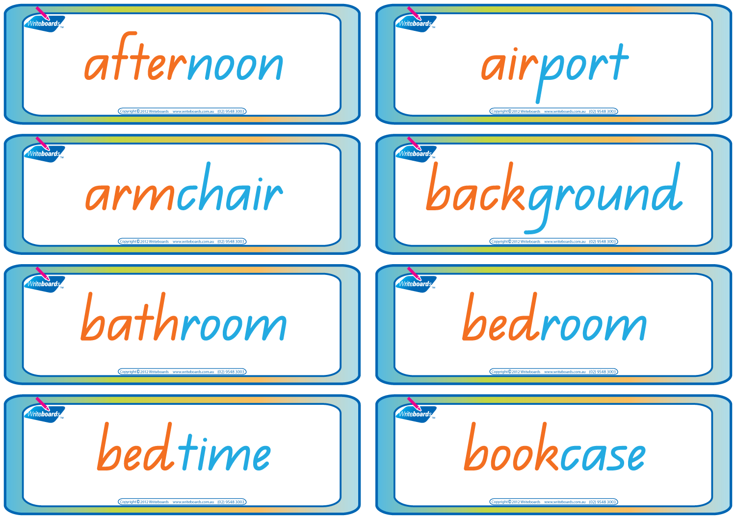 QLD Beginners Font Compound Words Flashcards, Colour coded QLD Compound Words