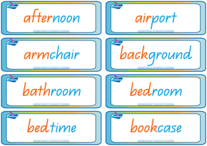 QLD Beginners Font Compound Words Flashcards, Colour coded QLD Compound Words