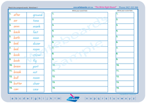 QLD Compound Word Worksheets, Colour coded QLD Compound Word Worksheets