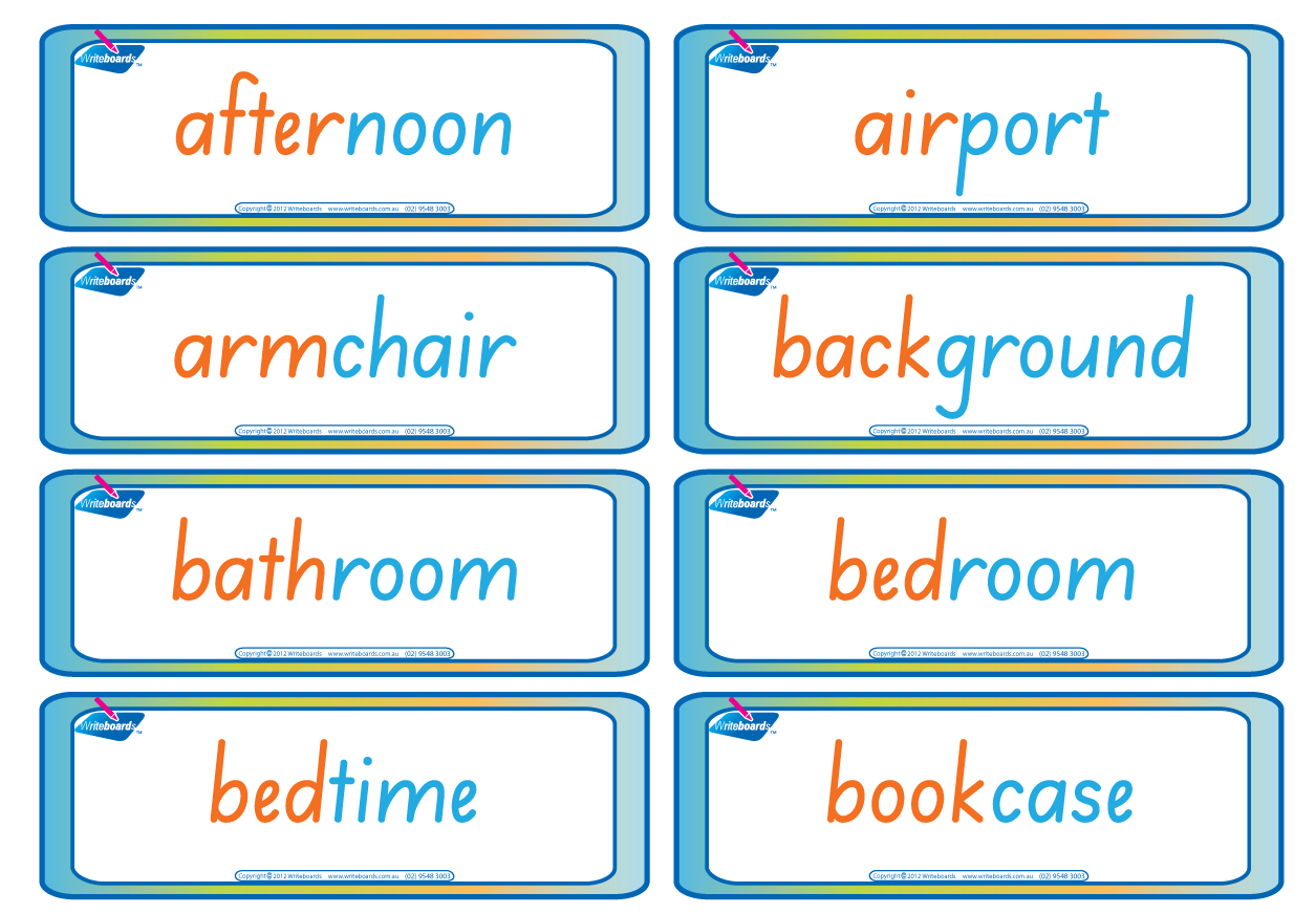 Teach compound words with SA Modern Cursive Font Colour Coded Flashcards & Worksheets