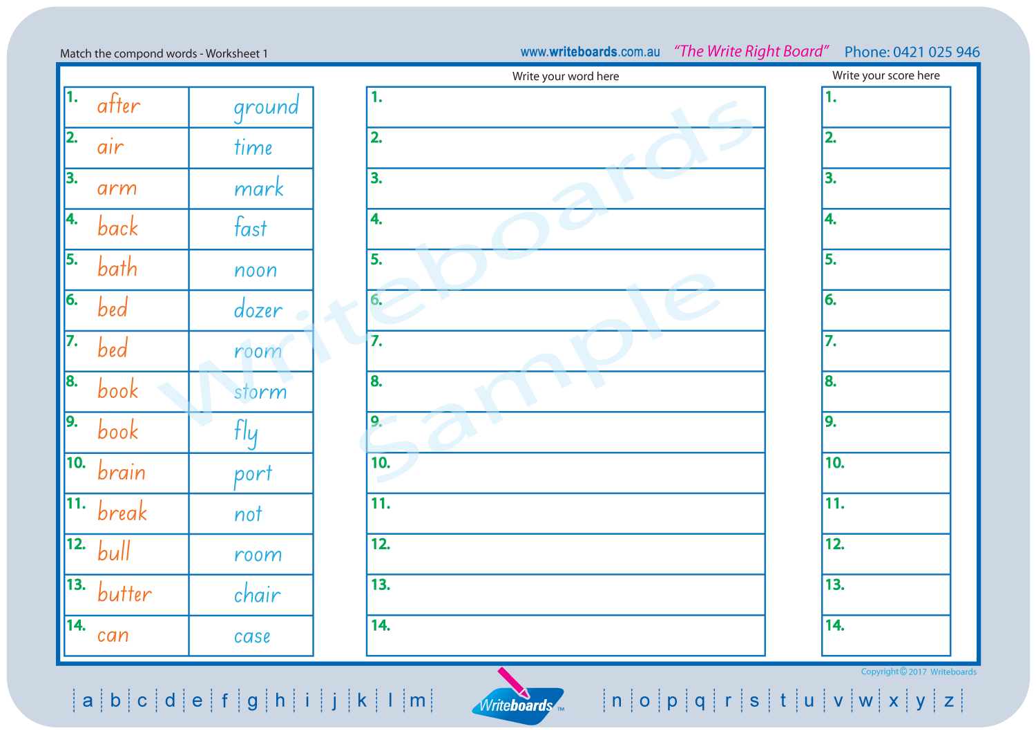 SA Modern Cursive Font Compound Word Worksheets for Tutors and Occupational Therapists
