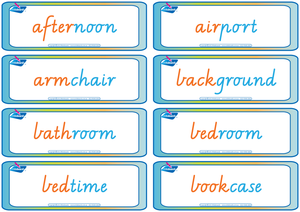 VIC Modern Cursive Font Compound Word Flashcards for Tutors and Occupational Therapists