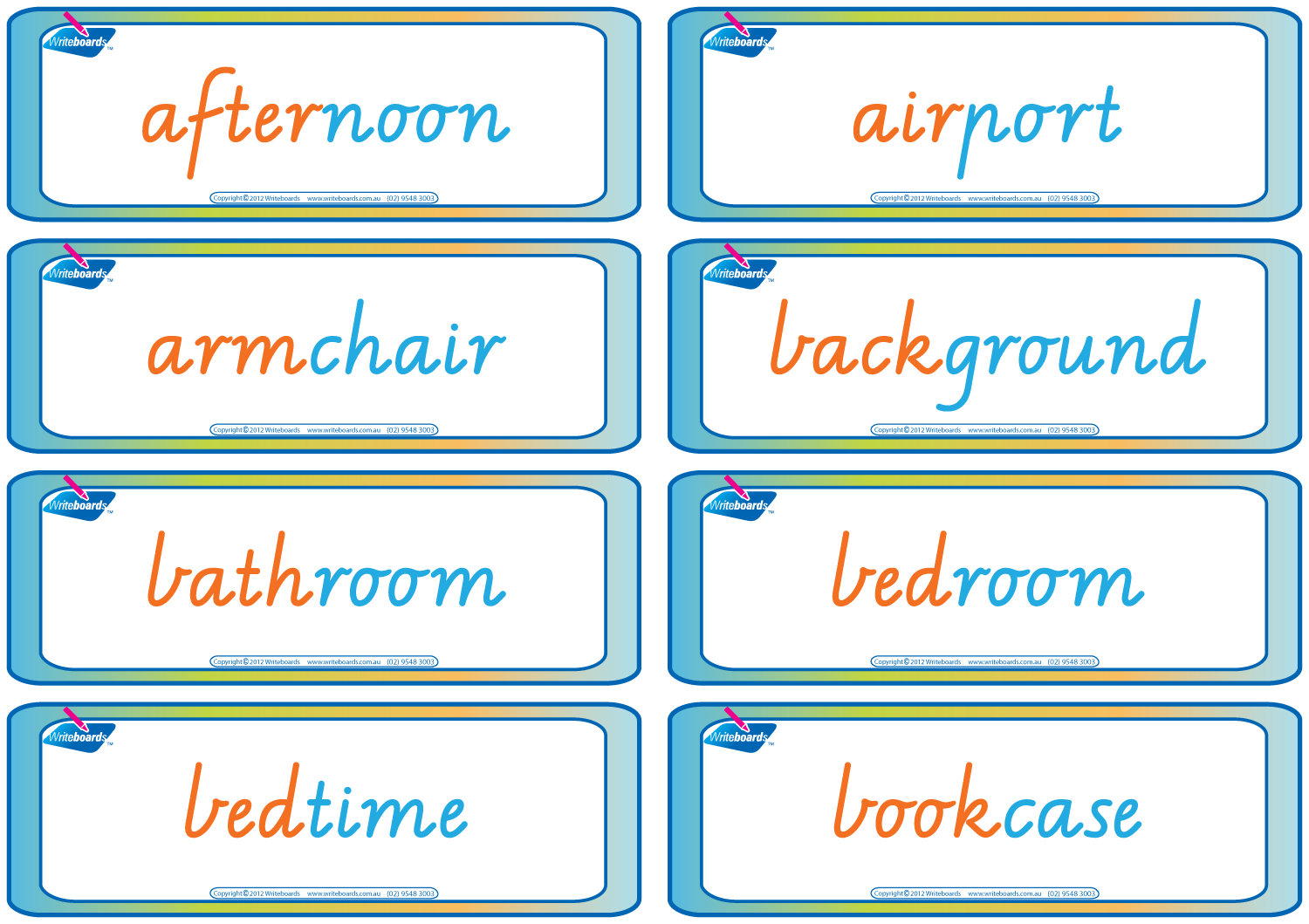 Teach compound words with VIC Modern Cursive Font Colour Coded Flashcards & Worksheets