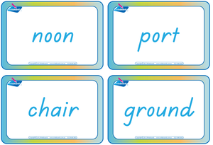 TAS Modern Cursive Font compound words flashcards, Colour coded compound word flashcards for TAS