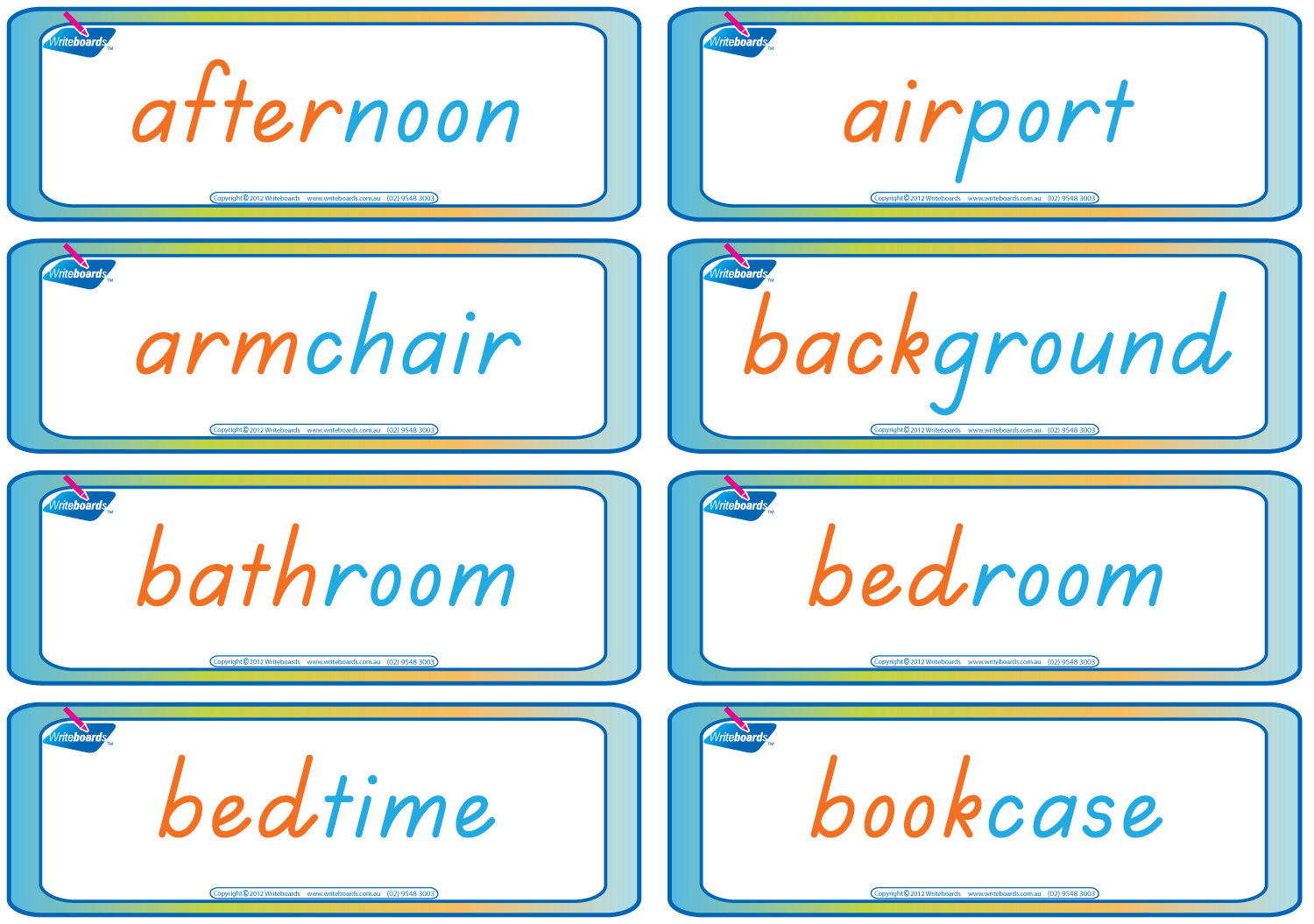 Teach compound words with TAS Modern Cursive Font Colour Coded Flashcards & Worksheets