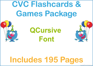QCursive Font CVC Flashcard & Games Package for Teachers, CVC Flashcard & Games Package for Teachers