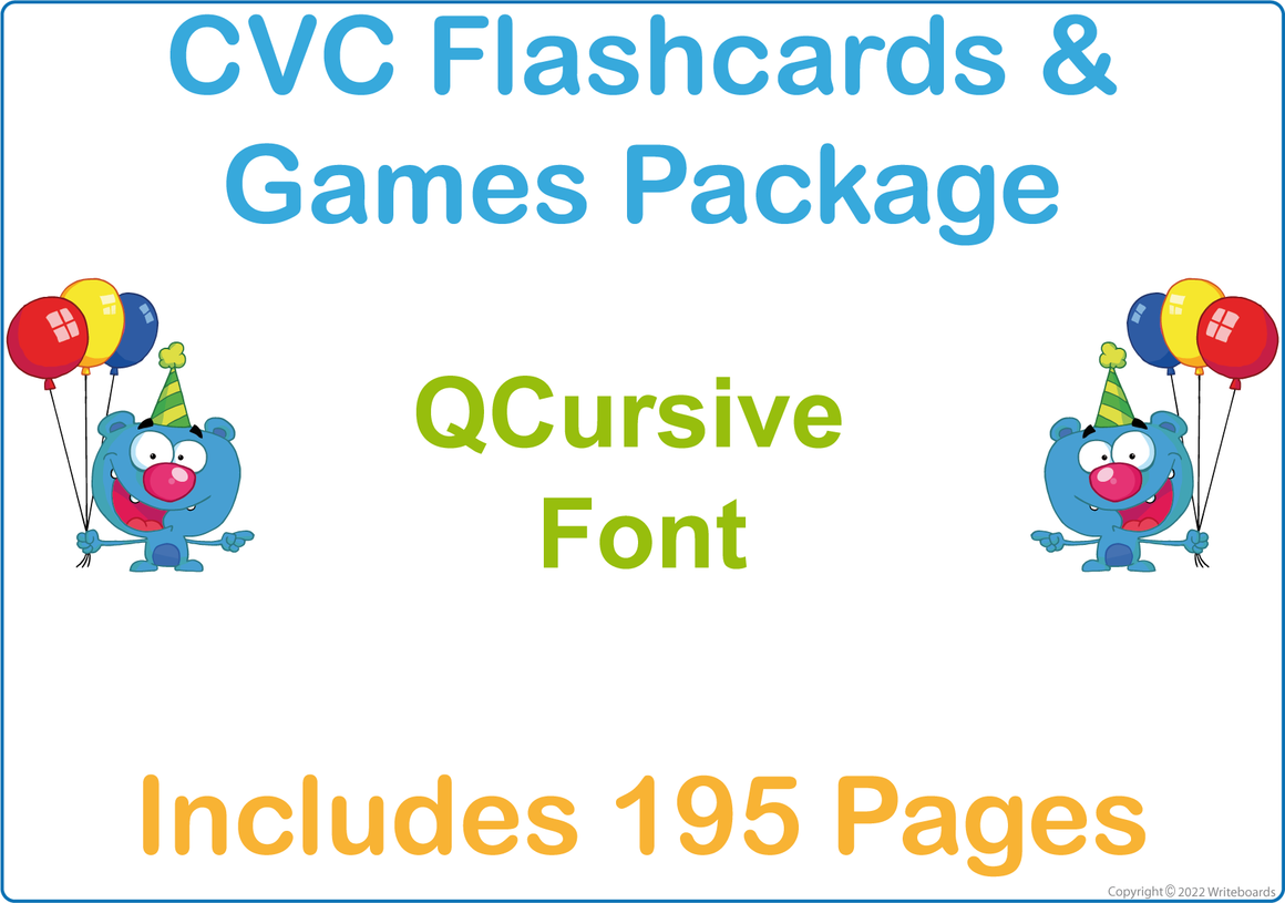 QCursive Font CVC Flashcard & Games Package for Teachers, CVC Flashcard & Games Package for Teachers