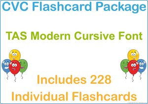 TAS Modern Cursive Font CVC Package for Teachers, CVC Flashcard Package using Animal Phonics for Teachers