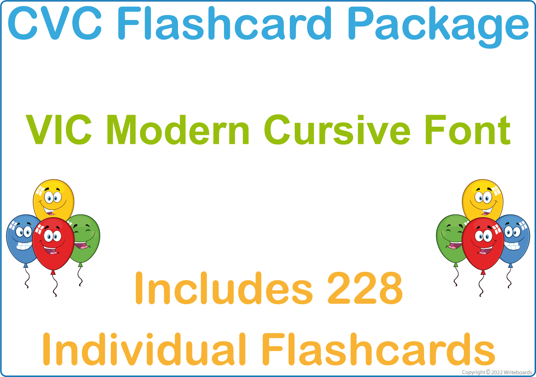 VIC Modern Cursive Font CVC Flashcard Package | Writeboards | Children ...