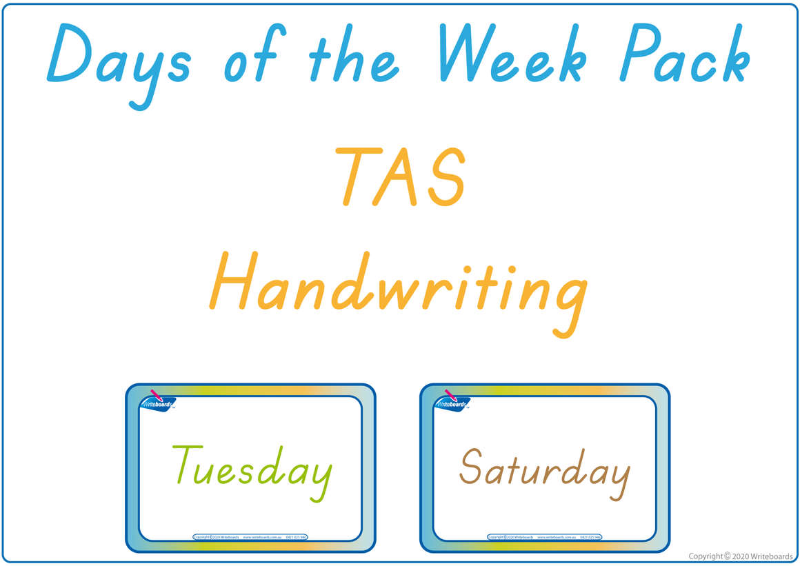 Busy Book Days of the Week completed using TAS Beginner's Font