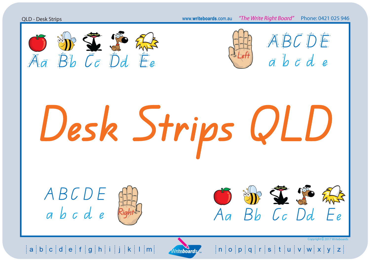 QLD Modern Cursive Font Desk Strips for Tutors, Childcare & Occupational Therapists includes seven different styles