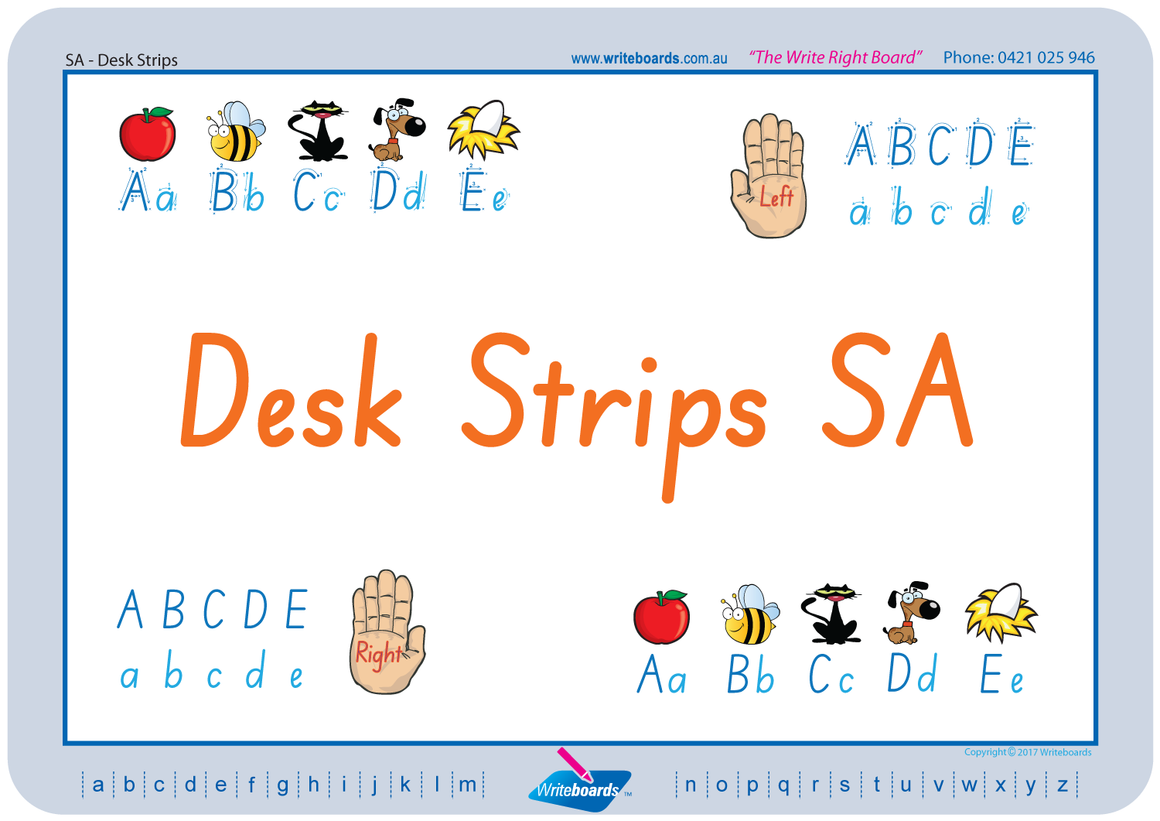SA Modern Cursive Font Desk Strips for Tutors, Childcare & Occupational Therapists includes seven different styles