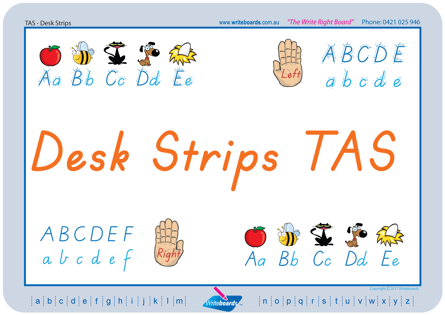 TAS Modern Cursive Font Desk Strips for Tutors, Childcare & Occupational Therapists includes seven different styles