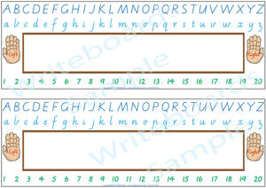 VIC Modern Cursive Font Desk Strips for Tutors, Childcare & Occupational Therapists includes seven different styles