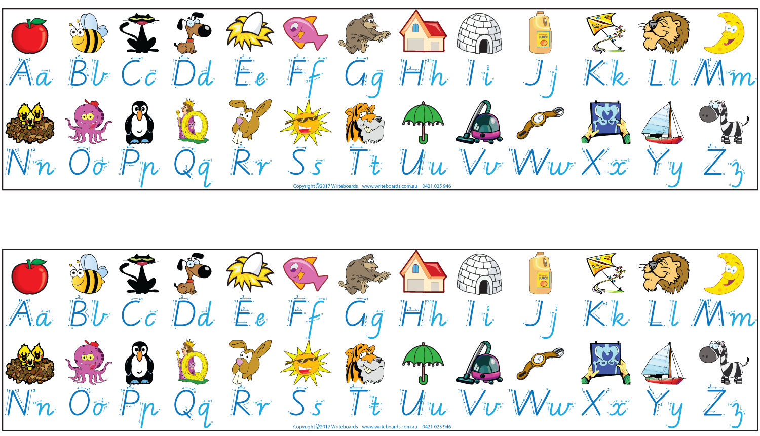 VIC Modern Cursive Font Desk Strips for Tutors, Childcare & Occupational Therapists includes seven different styles