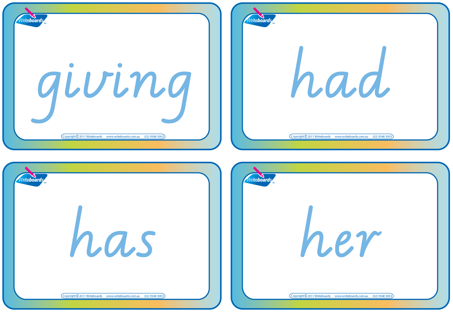 Dolch Words Flashcards completed using VIC Modern Cursive Font for Tutors and Occupational Therapists