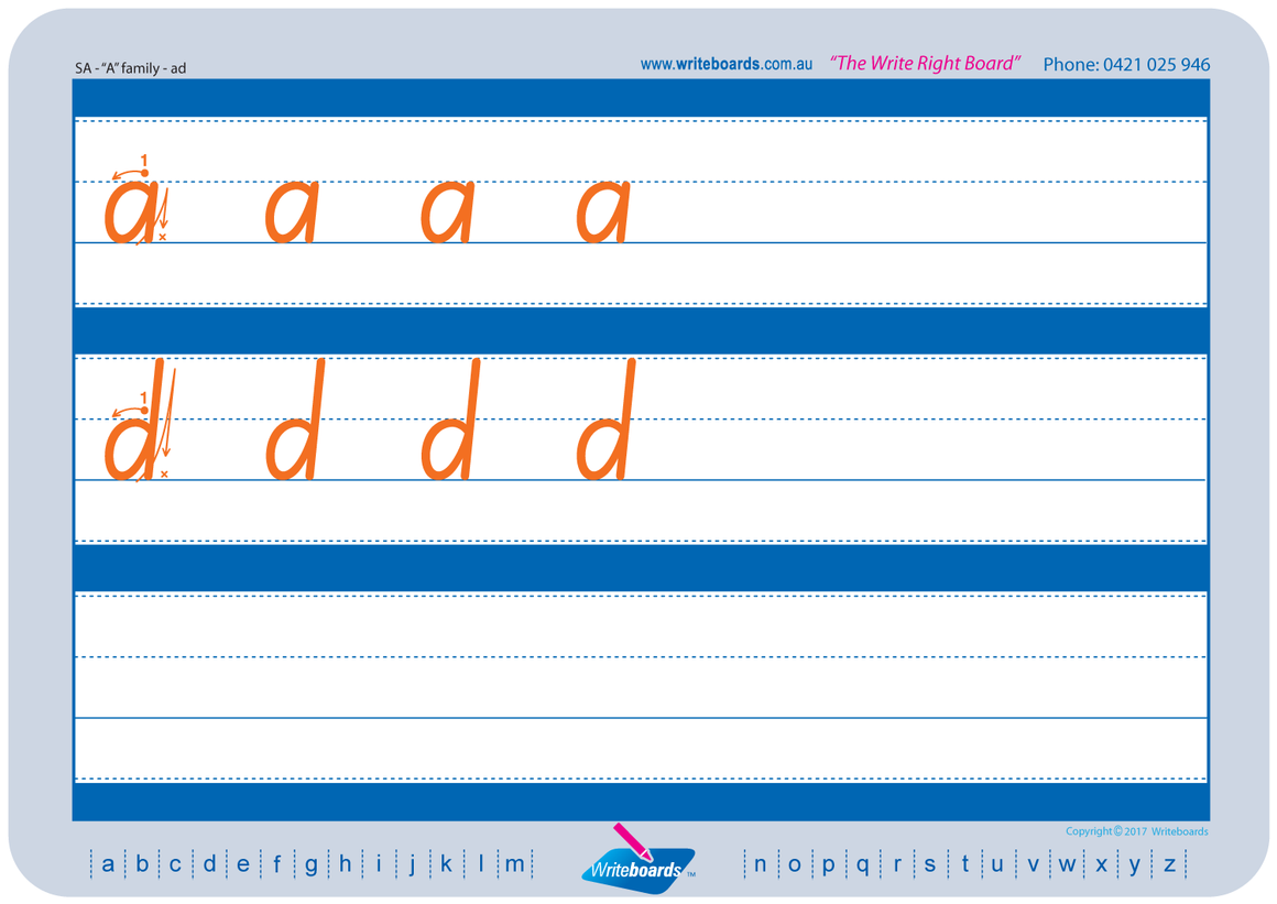 SA Modern Cursive Font Family Letter Worksheets for Occupational Therapists and Tutors