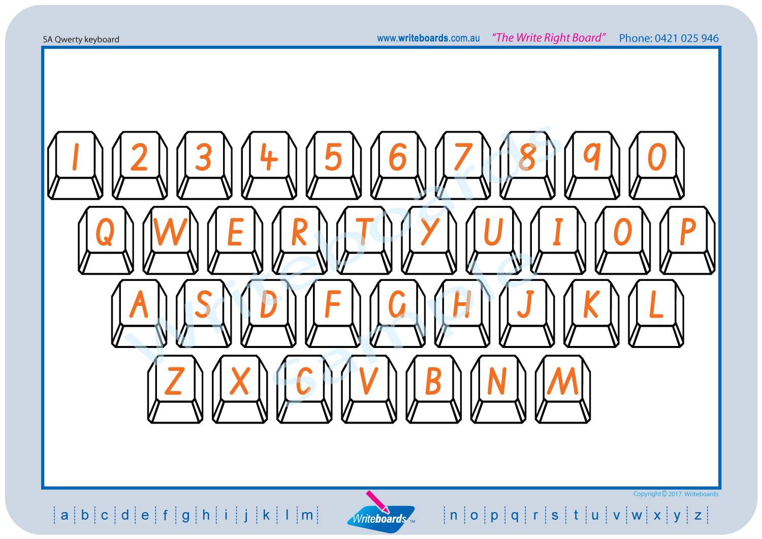 QWERTY keyboard with the SA Modern Cursive Font alphabet on the key for teachers