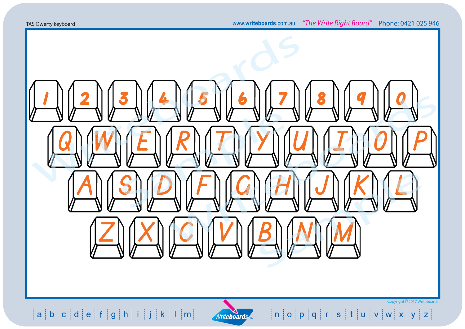 QWERTY keyboard with the TAS Modern Cursive Font alphabet on the keys for teachers