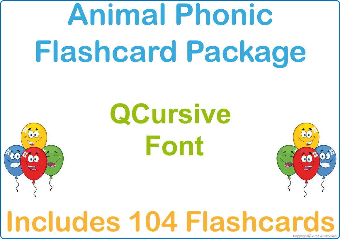 QCursive Font Animal Phonic Flashcards for Teachers, QLD Beginner Font Zoo Phonic Flashcards for Teachers
