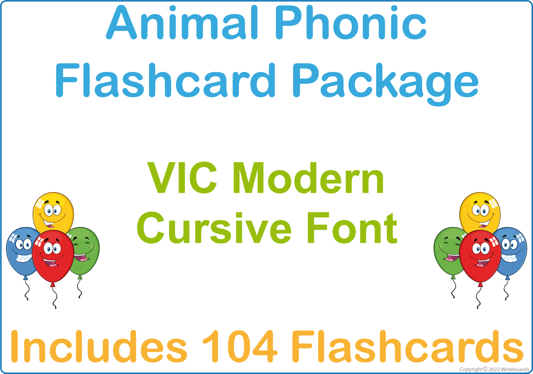 VIC Modern Cursive Font Animal Phonic Flashcards for Teachers, VIC Modern Cursive Font Zoo Phonic Flashcards