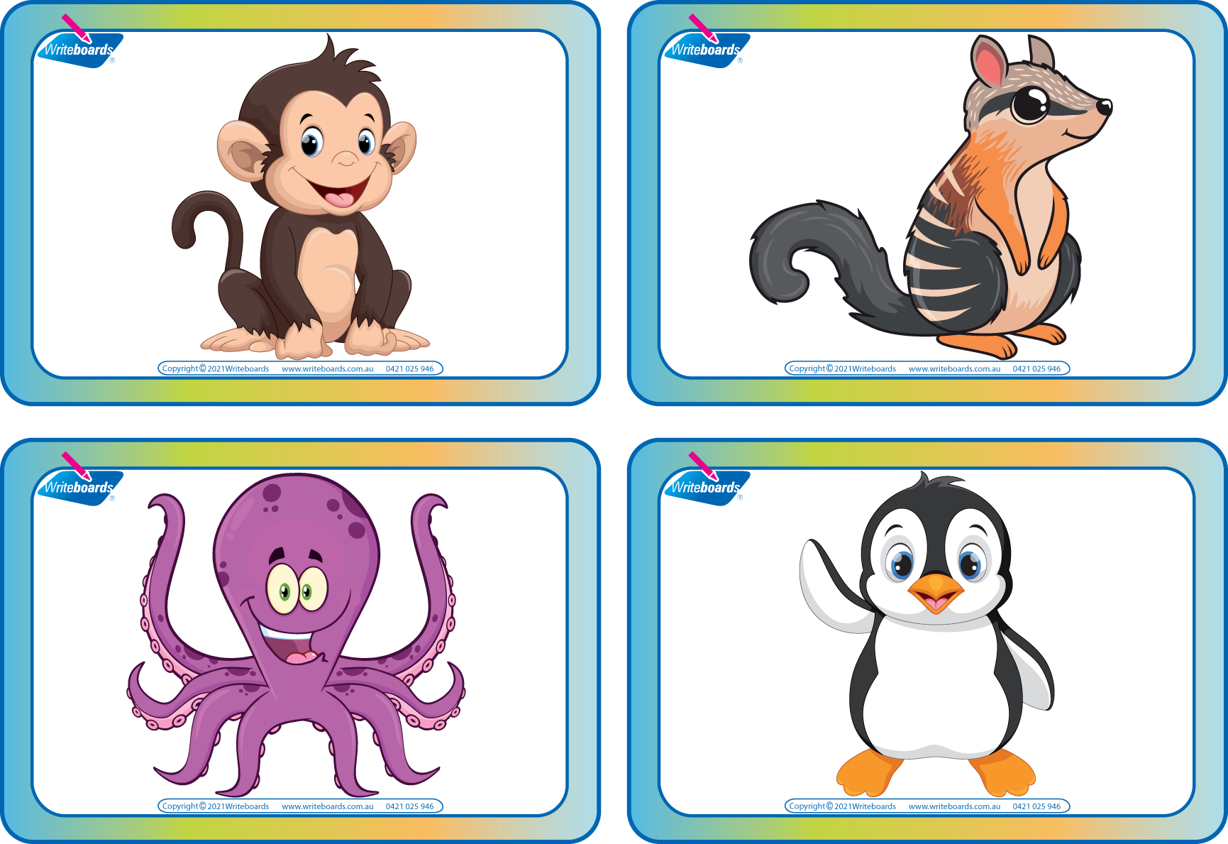 Animal Phonic Flashcard Bundle with 104 cards featuring letters and pictures using TAS School Handwriting