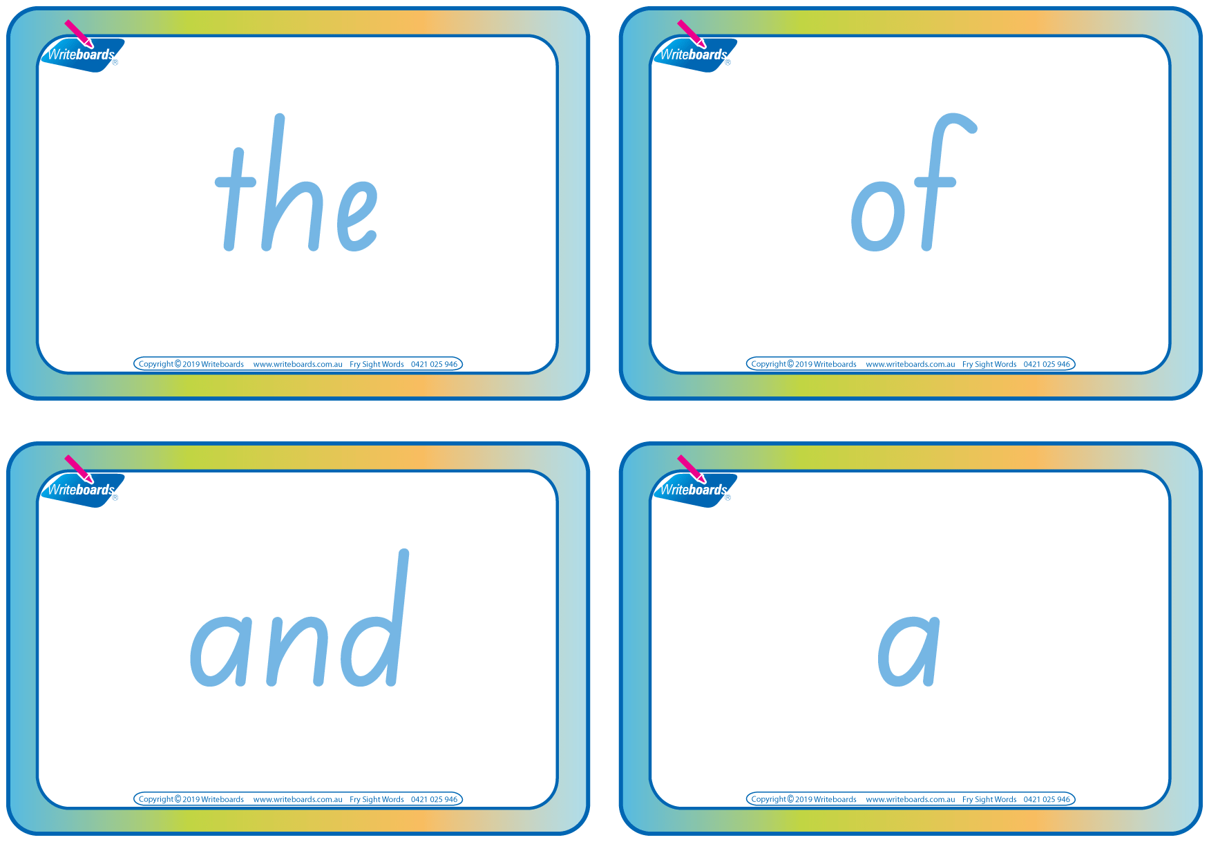 SA Modern Cursive Font Sight words and sign language flashcards for Childcare, SA Childcare Resources