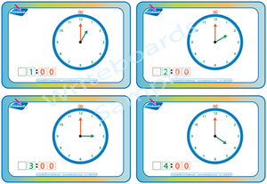 Learn to Tell the Hourly Time Flashcards, Colour coded Tell the Time Flashcards