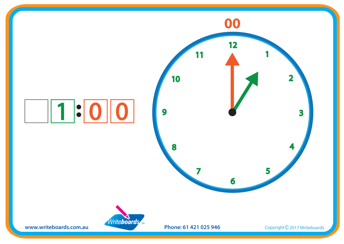 Learn to Tell the Time worksheets and flashcards for Childcare and Kindergarten