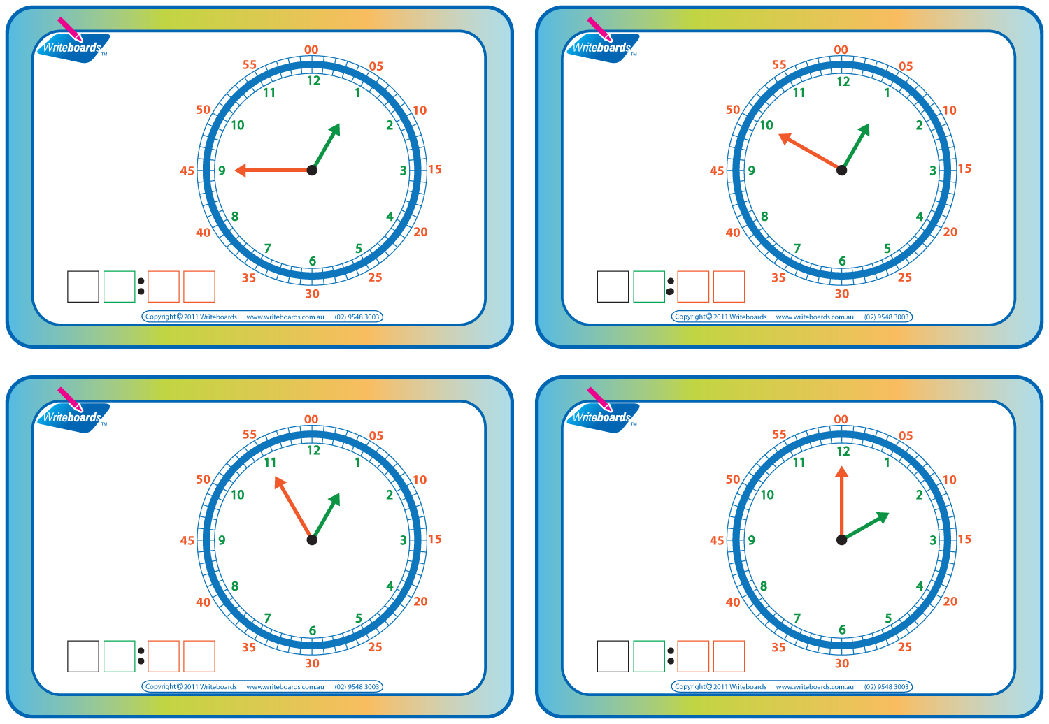 Colour Coded Learn to Tell the Time flashcards for childcare and kindergarten