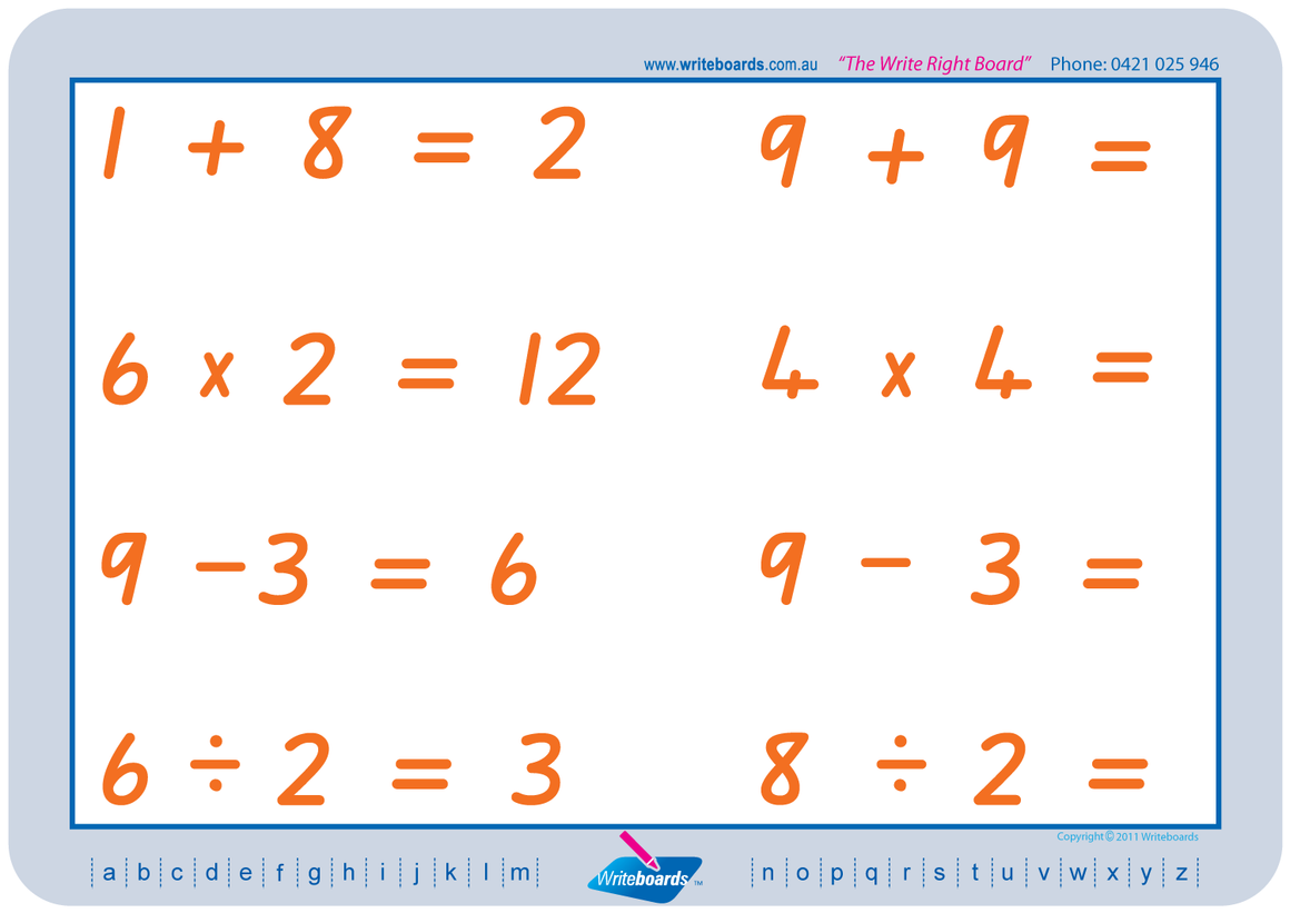 QLD Modern Cursive Font Maths Worksheets, Addition-Subtraction-Multiplication and Division from 1 to 12