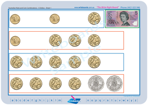 Australian money worksheets and flashcards for teachers, Australian money notes and coins includes worksheets and flashcards