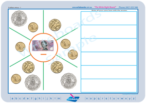Australian money worksheets and flashcards for teachers, Australian money notes and coins includes worksheets and flashcards
