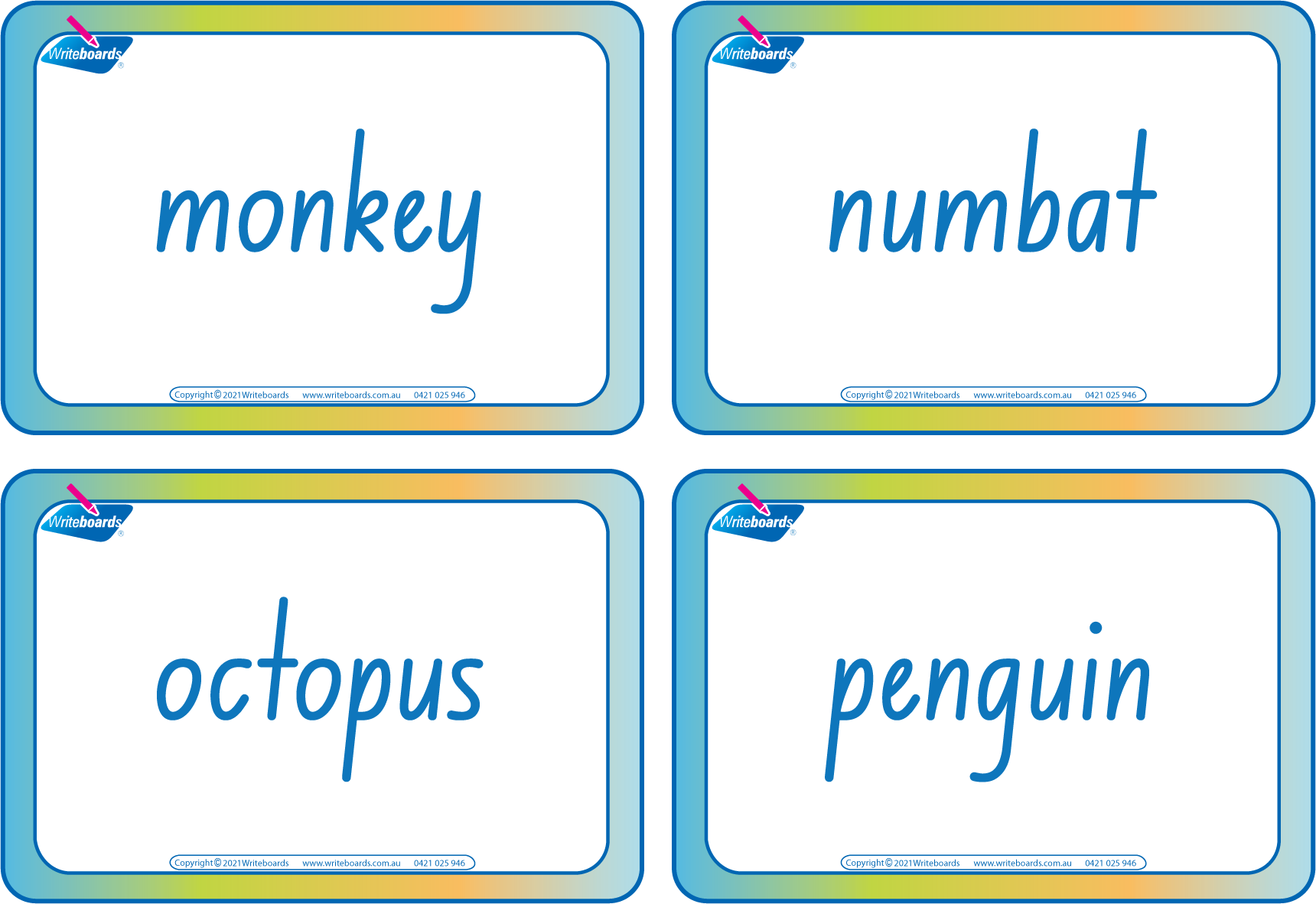 Animal Phonic Flashcard Bundle with 104 cards featuring letters and pictures for NSW & ACT Handwriting