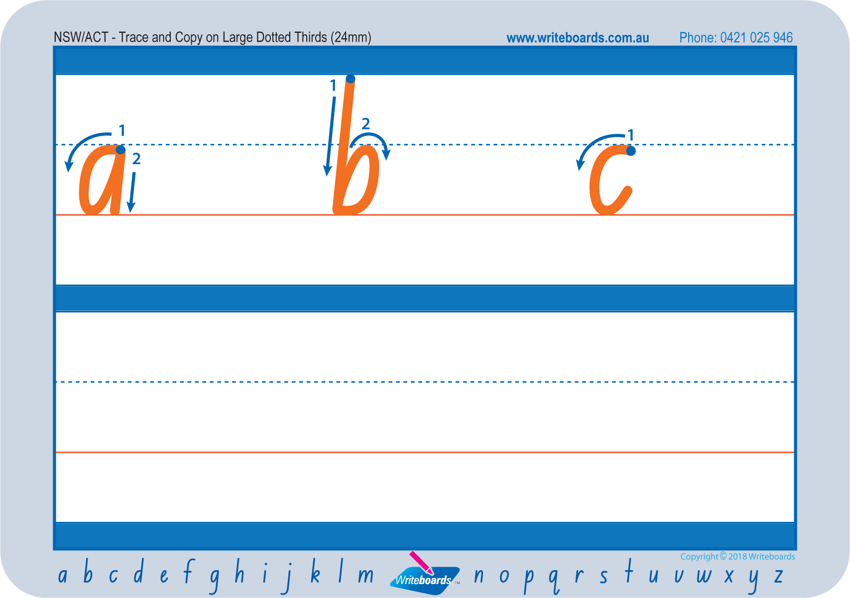 Teach your child to Form the NSW School alphabet using large Dotted Thirds Letters