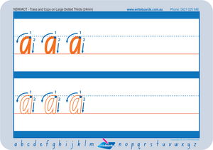 Learn to Form NSW Foundation Font alphabet using large Dotted Thirds Worksheets for NSW and ACT