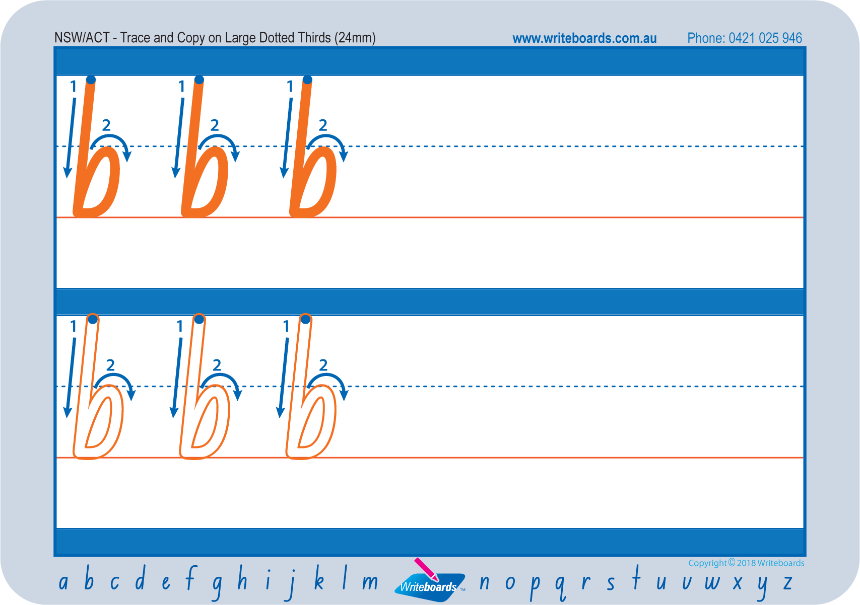 Large lowercase dotted third letter worksheets using NSW Foundation Font for Occupational Therapists and Tutors