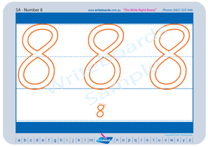 SA Childcare and Preschool Resources, SA Modern Cursive Font Beginner Number Worksheets and Flashcards for Childcare