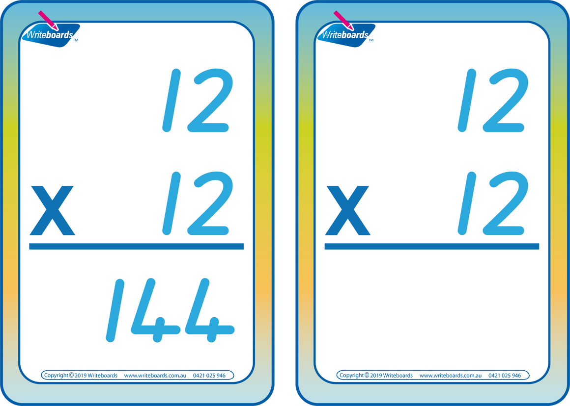 Times Tables Flash Cards completed using QLD Modern Cursive Font, QLD Times Tables Flashcards