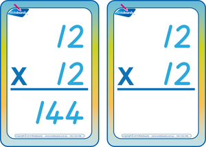 Times Tables Flash Cards completed using TAS Modern Cursive Font, TAS Times Tables flashcards