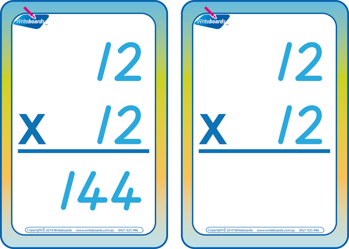TAS Modern Cursive Font Times Tables Flashcards with and without answers for Occupational Therapists and Tutors