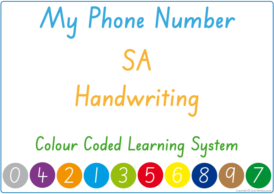 Teach Your Child Their Phone Number Using SA Handwriting, Colour Coded Learning System
