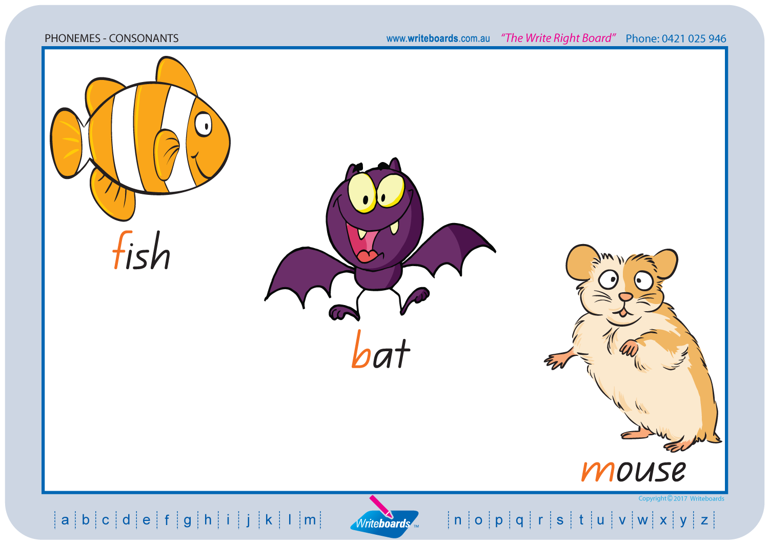 QLD Modern Cursive Font Consonant Phoneme Posters for Tutors and Therapists with descriptive pictures