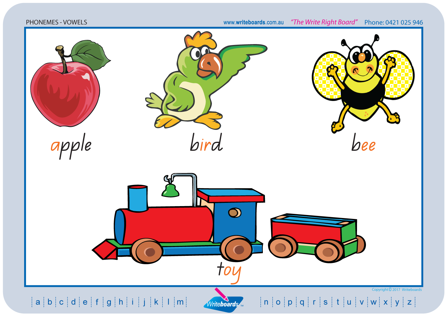 QLD Modern Cursive Font Vowel Phonemes Posters for Tutors and Therapists with Colourful Descriptive Pictures