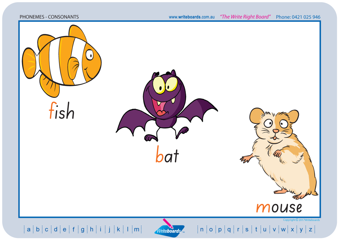 SA Modern Cursive Font colour coded Consonant Phonemes posters and resources for teachers and schools