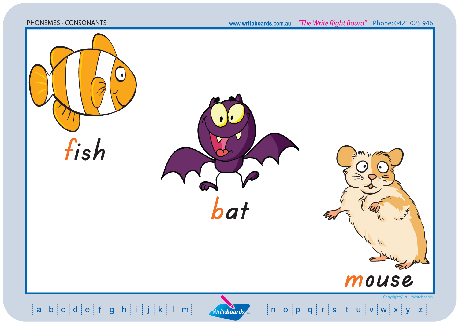 TAS Modern Cursive Font Consonant Phoneme Posters for Tutors and Therapists with descriptive pictures