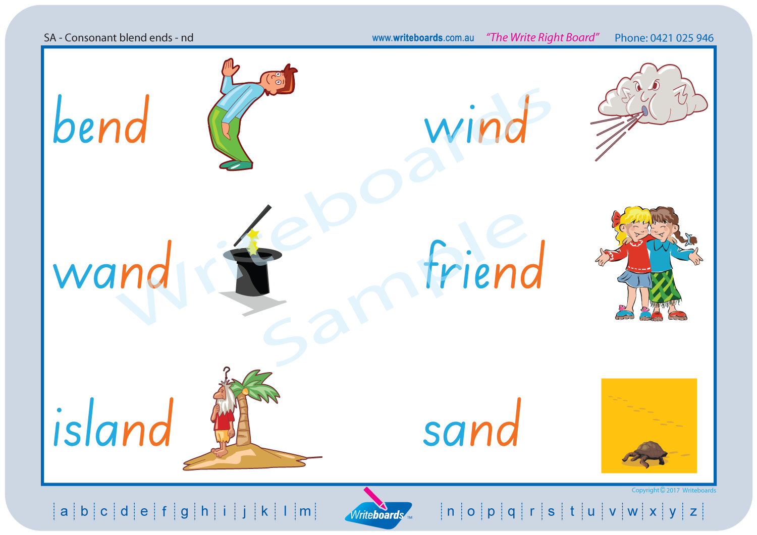 SA Modern Cursive Font Phonic Consonant Blends worksheets and posters. SA handwriting.