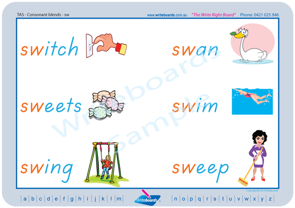 Phonic Consonant Blends - TAS Modern Cursive Font - Writeboards