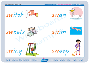 Special Needs TAS Modern Cursive Font Phonic Consonant Blends worksheets and posters