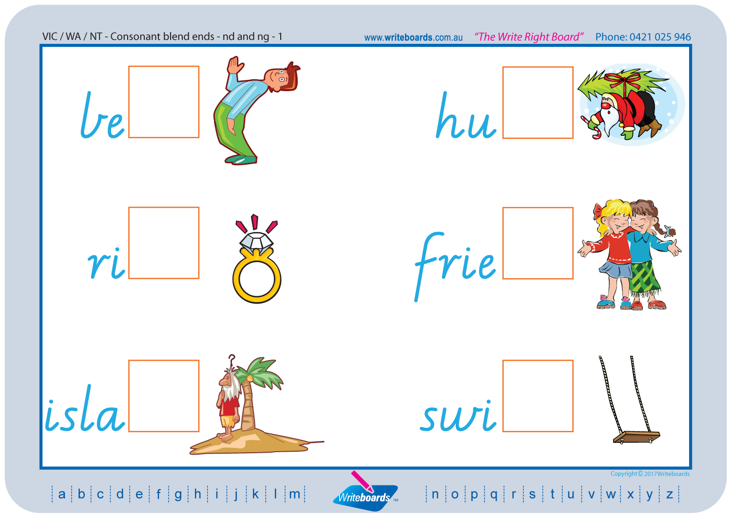 VIC Modern Cursive Font Colour Coded Phonic Consonant Blends Worksheets and Flashcards for Childcare and Kindergarten